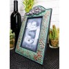Western Silver Roses Turquoise Faux Tooled Leather Picture Photo Frame