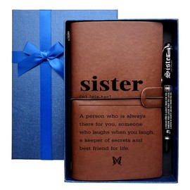Gifts for Sister Leather Journal, Engraved Gift Pen, Roller Ballpen, Ballpoint Pen, Leather Notebook and Pen Gift for Sister, 160 Pages Notebook, Mothers Day Sister Birthday Christmas Gift-C1