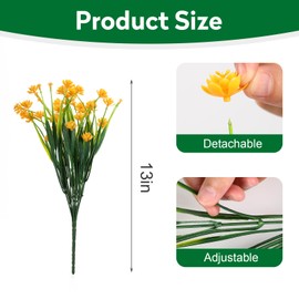 20 Bundles Artificial Flowers for Outdoor Summer Decoration, Spring Grass Camellia,UV Resistant Faux Outsides Plastic Greenery Shrubs Artificial Plants Fake Flowers Planter Home Decor (Yellow)