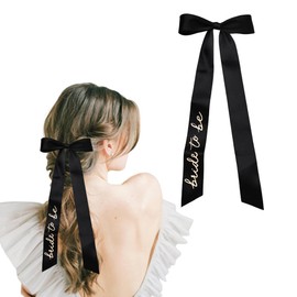 Hair Bow Clip for Bride to Be Bridal Themed Hair Barrettes for Bridal Shower Bachelorette Party Black Bowknot Bridal Hair Accessories for Bride Hair Pin With Long Tail