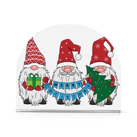 Qilmy Christmas Three Gnomes with Gift Napkin Holder for Tables - Modern Table Napkin Holders