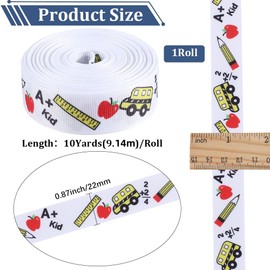 GORGECRAFT 1 Roll 10 Yards Back to School Ribbon 7/8 Inch Wide Bus Ruler School Grosgrain Ribbons White Print Fabric Gift Wrap Crafting Ribbons for Teacher Kindergarten Gift Wreath Decoration