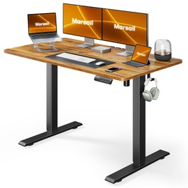 Marsail Electric Standing Desk with Sedentary Reminder, 48 * 24 Inch Standing Desk Adjustable Height, Stand up Desk for Home Office Furniture Computer Desk Memory Preset with Headphone Hook