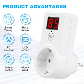 2 x Countdown Timer Socket Timer Digital Timer Countdown Timer Socket 10 Min-9 Hours 50 Min. Timer Countdown Socket 230 V (AL09G-2D)