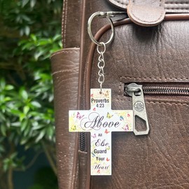 STLMH.BLINH Proverbs 4 23 Above All Else Guard Your Heart Christian Acrylic Keychain Gifts Bible Verse Cross Keychain for All Ages Faith Inspirational Size 2.5 Inches x 2 Inches