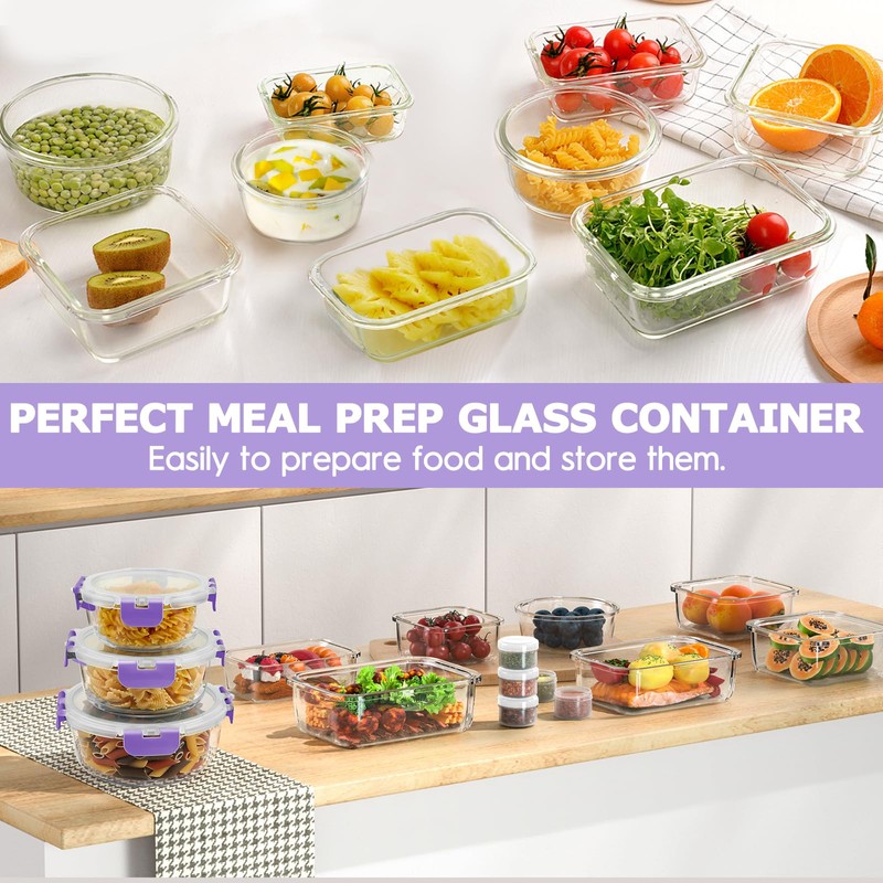 34pcs Glass Food Storage Containers with Lids Set, Airtight Glass