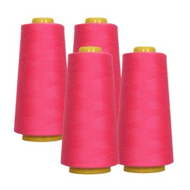 AK Trading 4-Pack Fuchsia All Purpose Sewing Thread Cones (6000 Yards Each) of High Tensile Polyester Thread Spools for Sewing, Quilting, Serger Machines,Overlock, Merrow & Hand Embroidery.
