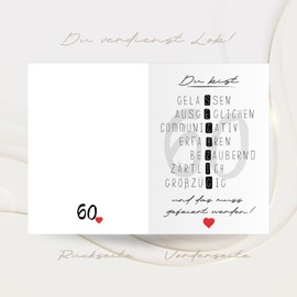 Vielucks Vielucks Besondere Geburtstagskarte 60 Jahre Mann Frau Inkl. Umschlag und Aufkleber, Lustig Geburtstag Geschenk für 60 Geburtstag Frauen Männer, Rätselkarte 60. Geburtstag Mann Frau (60 Jahre)