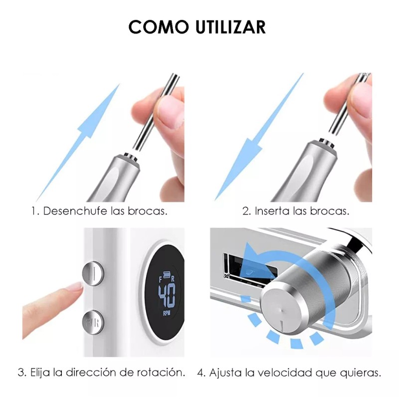 Obp Pulidor Portátil Drill Para Uñas Recargable 40000 Rpm