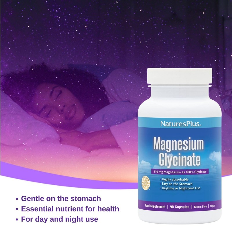 NaturesPlus Magnesium Glycinate Capsules - Gentle Magnesium Supplement for Day