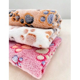 Generic 3pcs set coral fleece thin pet blanket with paw print design, suitable for small cats and dogs, 26774608