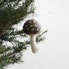 Handmade Wool Felt Mushroom Christmas Ornaments, Set of 4, Neutral