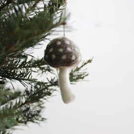 Handmade Wool Felt Mushroom Christmas Ornaments, Set of 4, Neutral Nature-Themed, Rustic Woodland Holiday Decor