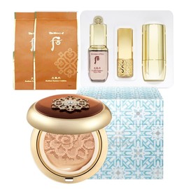 The History of Whoo Cheongidan Hwahyeon Essence Cushion Special Set (1 Main Product + 2 Refills + Base Pink + Lip Rouge + Brush), 1 Set, Shade 21 / 더히스토리오브후 천기단 화현 에센스 쿠션 기획세트(본품1+리필2+베이스핑크+립루즈+브러쉬), 1개, 21호