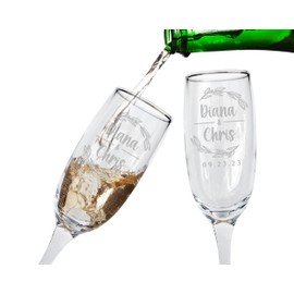 Personalize It Engraved Champagne Glasses Set of 2- Customize with Names and Dates- Elegant Toasting Flutes, Upgraded Boxed Set Set of 2 Couples, Toasting, Anniversary, Engagement