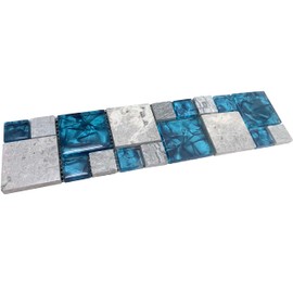 Hominter Gray Marble Backsplash Tile Polished Stone Teal Blue Glass Bathroom Shower Wall Versaille Patterns Mosaic for Kitchen Fireplace Decor (3" x 12" Sample)
