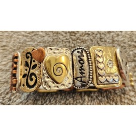 Tri Color Inspirational Stretchy Panel Bracelet Love Mixed Metal New