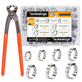 125PCS 7-21mm Single Ear Hose Clamps 304 Stainless Steel Wire Tube Pipe Fuel Line Clip Assortment kit with Ear Clamp Pincer