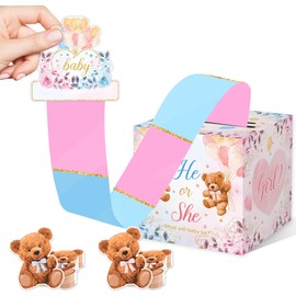 Gender Reveal Pull Out Game, Baby Shower Game For Guests, Bear Gender Reveal Box, Baby Shower Game Decoration, Voting Box with 50 Ballot Cards, Boy or Girl