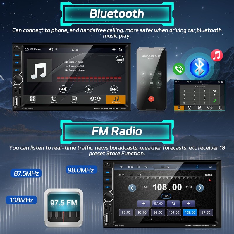 Motoris 7" Car Stereo with Wireless CarPlay & Android Auto,