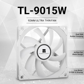 Thermalright TL-9015W CPU Cooler Fan 90mm PC PWM Cooling Fan,4-Pin CPU FAN, Silent PC Cooling Case Fan, 15mm Slim Desktop PC White Fan, Up to 2700RPM Speed