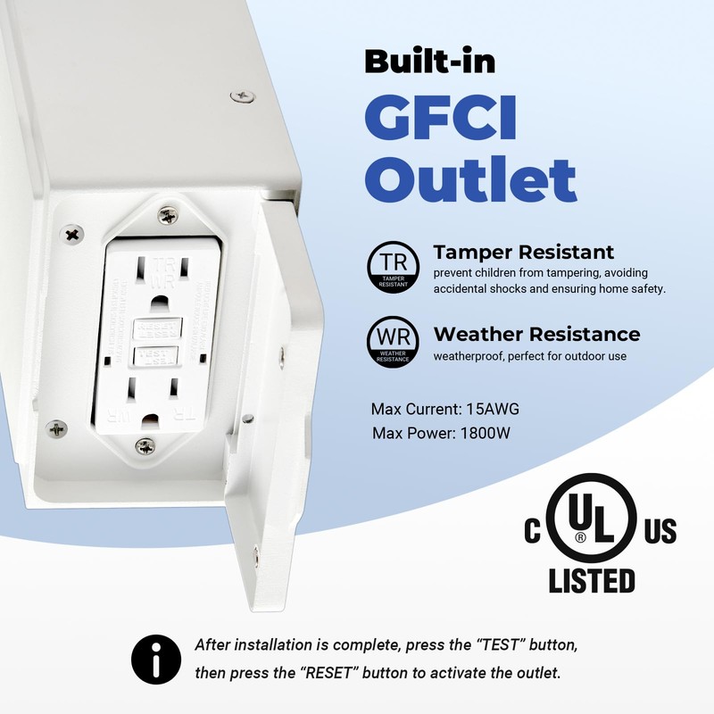 OPAXIS Outdoor Porch Light with GFCI Outlet, White Exterior Lighting