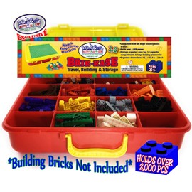 Matty's Toy Stop Brik-Kase 2.0 Travel, Building, Storage & Organizer Container Case with Building Plate Lid (Holds Approx 2000pcs) - Compatible With All Major Brands (Red, Green & Yellow)