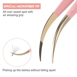 Ms.Queen Curved Tweezers for Eyelash Extensions,Diamond Grip Curved Volume Tweezers Fiber Tip Isolation Lash Tweezers