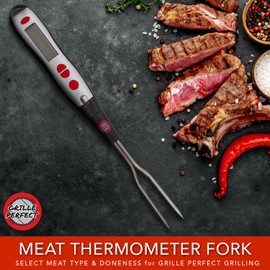 Digital Meat Thermometer Fork for Grilling and BBQ Fast Read Electronic Probes with Ready Alarm Quick Accurate Barbecue Temperature Turner for Steak Chicken Hot Grilled Food