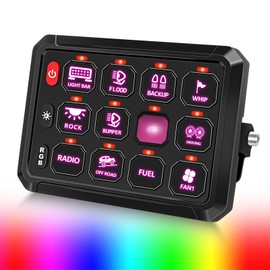 Chelhead Switch Panel for Truck 12 Gang RGB Led with Multifunction 100A Inline Protection Auxiliary Switch Panel Compatible with Jeep JK JL JT Boat Marine UTV RZR Can AM X3 ATV RV