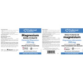 Preferred Nutrition Magnesium Bis-Glycinate 200mg, 300 Vegetarian Capsules, Supports Bone and Muscle Function, Vegan Elemental Magnesium