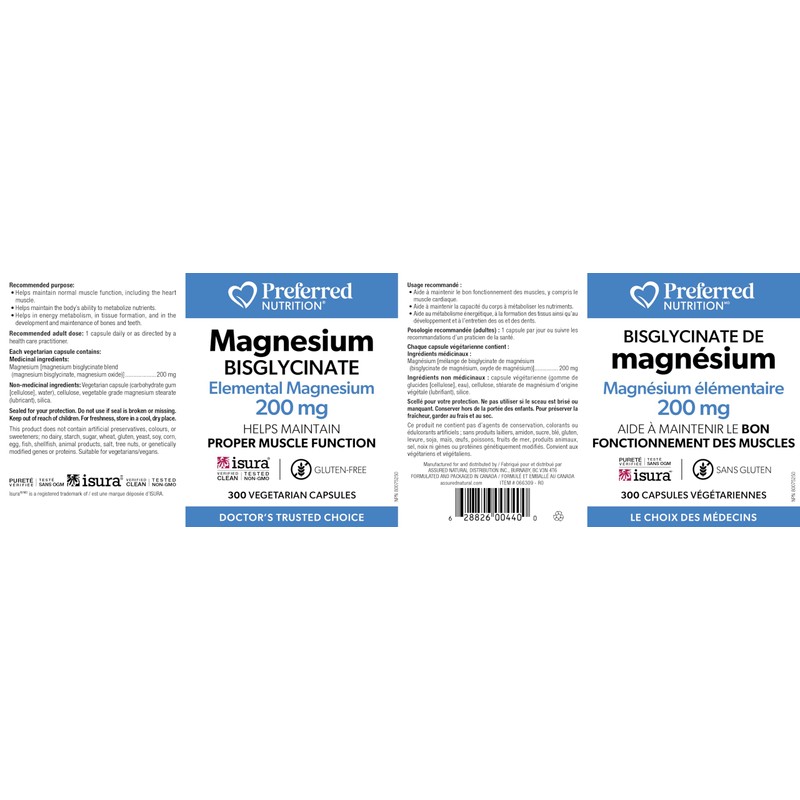 Preferred Nutrition Magnesium Bis-Glycinate 200mg, 300 Vegetarian Capsules, Supports Bone