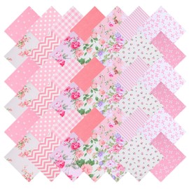 42Pcs Pink Charm Packs for Quilting, 100% Cotton Fabric Squares 5 x 5Inch Pre-Cut Quilted Fabric Floral Patchwork for Sewing DIY Craft