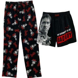 Scarface Tony Montana Men's Pajama Pants and Boxer Shorts 2 Piece Sets Sleepwear, Black/Red, Large