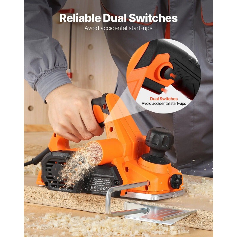 Electric 3-1/4-Inch Cut Width Handheld Wood Planer 7-Amp 16800 RPM
