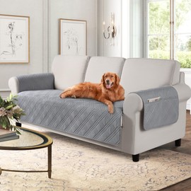 TAOCOCO Waterproof Sofa Covers for Dogs Pets with Non Slip Backing, Couch Seat Covers with Side Pocket for 3 Cushion Couch Washable Dog Couch Cover Protector Sofa Slipcovers(Sofa, Light Gray)