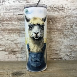 Unbranded Llama in Denin Overalls 20 oz Skinny Tumbler with Straw & Lid
