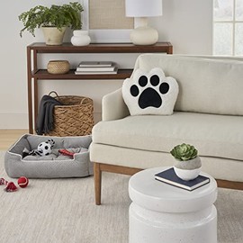 Mina Victory Pet Beds & Houses Sherpa Paw Print Black 14" x 14" Throw Pillow