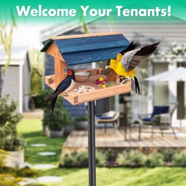 Bird House Pole, 105 Inch Bird Feeder Pole Mount for Outdoors Heavy Duty Universal Mounting Pole Kit with 5 Prongs Base