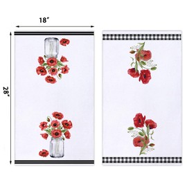 Watercolor Poppy Flower Kitchen Dish Towel 18 x 28 Inch Set of 2, Spring Summer Floral Tea Towels Dish Cloth for Cooking Baking