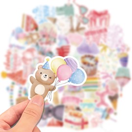 Happy Birthday Stickers 50Pcs Cute Set for Kids Adults Party, Cartoon Vinyl Waterproof Bottle Phone Skateboard Laptop Luggage Car Sticker Packs