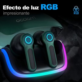 Audfonos Bluetooth Gamer Inalmbricos Occiam G07 In Ear Verde - Luces RGB Cool, 80H Duracin, 10mm HIFI, 360 Sonido Surround, 45ms Latencia Baja, Doble 