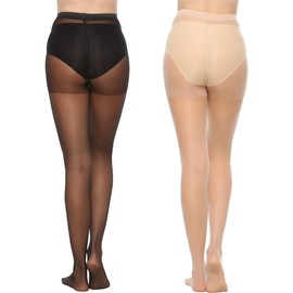 MANZI 6 Pairs 20D Women's Sheer Tights Ultra Thin High Waist Pantyhose Thigh Stockings, NudeBlack L