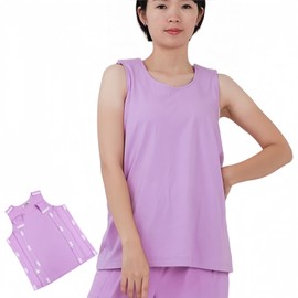 WEEOATAR Unisex Post Shoulder Surgery Shirts Ostomy Clothing,Recovery Tear Away Sleeveless T-Shirt,Full Open with Side Magic Stickers Dialysis Chemo Clothing Adaptive Clothing(Purple,Short,XXXL)