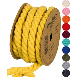 Halbach Seidenbänder Recycled Cotton Cord, Width: 10 mm / Length 4 Metres, Sustainable Cotton Yarn for Macrame, Natural Cord for Crafts, Colour: Honey Yellow