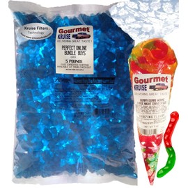 Blue Gummi Gummy Bears Raspberry Albanese - Bulk Candy 5lb Bag With Large Night Crawler Size Worms Gourmet Kruise Signature Gift Bag 11 OZ (NET WT 5 LBS.11OZ) 2 Item Bundle