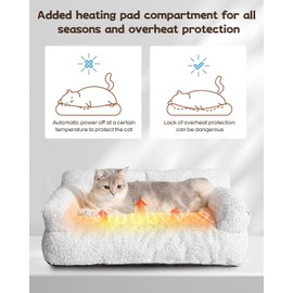 Thirdream Heated Cat Couch Bed for Indoor Pet Cats,Orthopedic Furniture, Warming & Heating PET Chair, Cat Beds Fabric, Anti-Slip Bottom, Washable Cover, Cute & Large Size