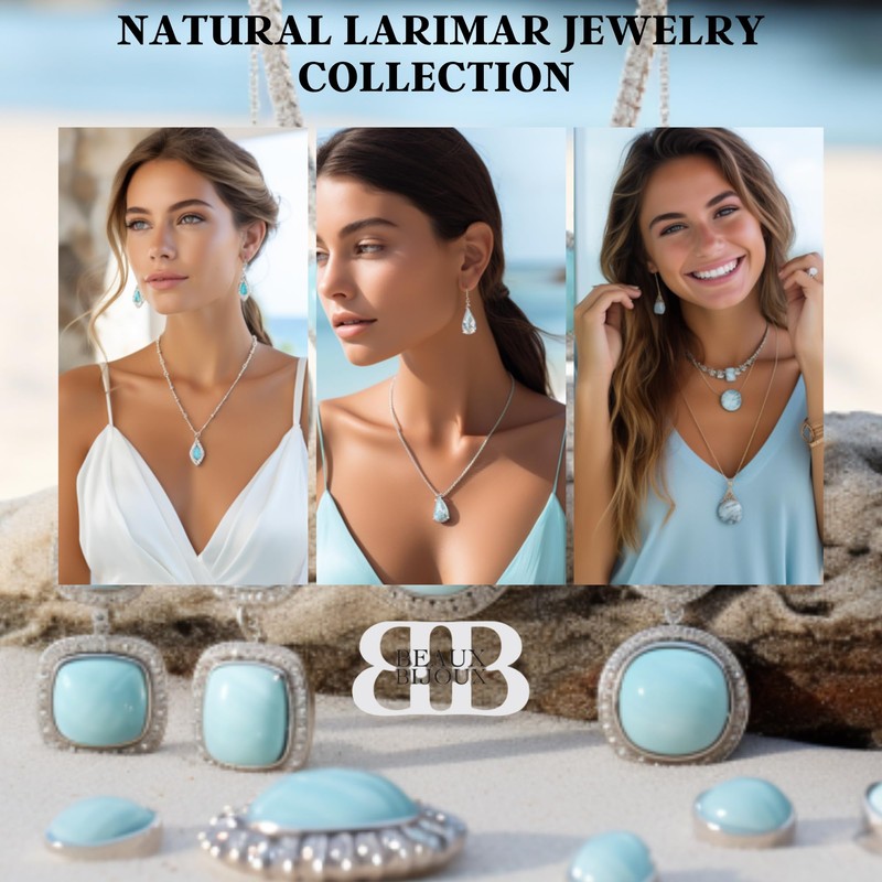 Beaux Bijoux Sterling Silver Blue Larimar Necklace for Women -