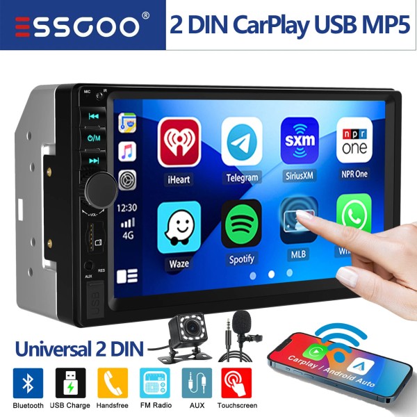 ESSGOO 7" Double 2 DIN Car MP5 Player Bluetooth Apple
