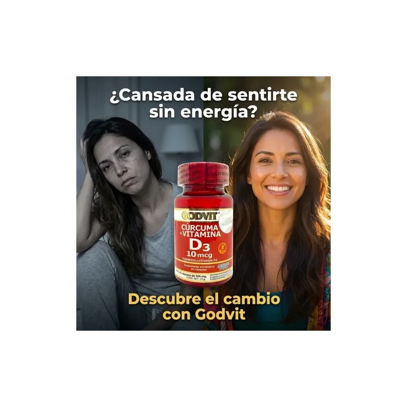Cúrcuma Vitamina D3 Suplemento Godvit 30 Cápsulas 500mg